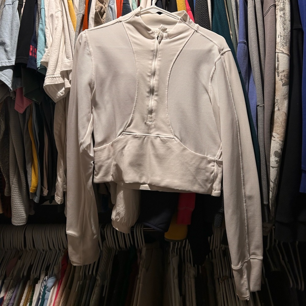 Athletic White Cropped Quarter Zip